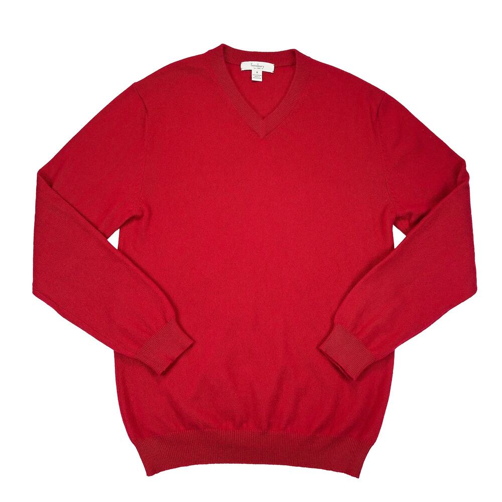 Turnbury 100% Cashmere Sweater Men’s S Red V-Neck Pullover Classic Work Holiday